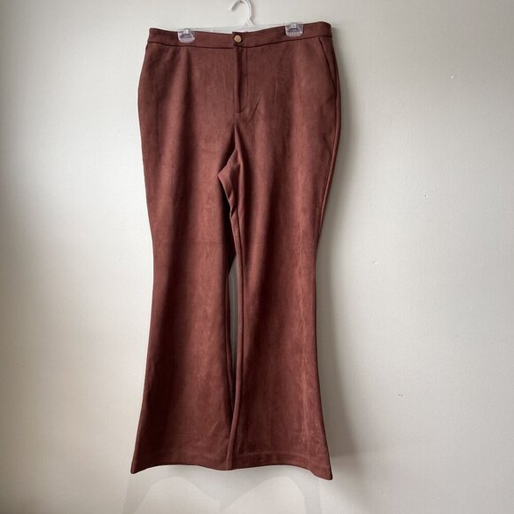 Brown‎ Faux Suede Flare Pants Size 16 Marc New York - Picture 1 of 5